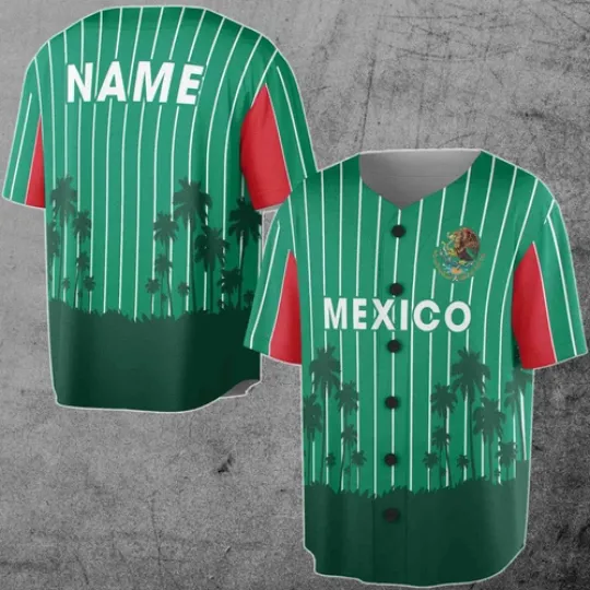 Discover Mexico Flag Personalized Name 3D All Over Print Baseball Jersey Shirt