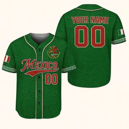 Discover Custom Mexico Baseball Jersey Green Mexican Flag Shirt Personalized Aztec 3D