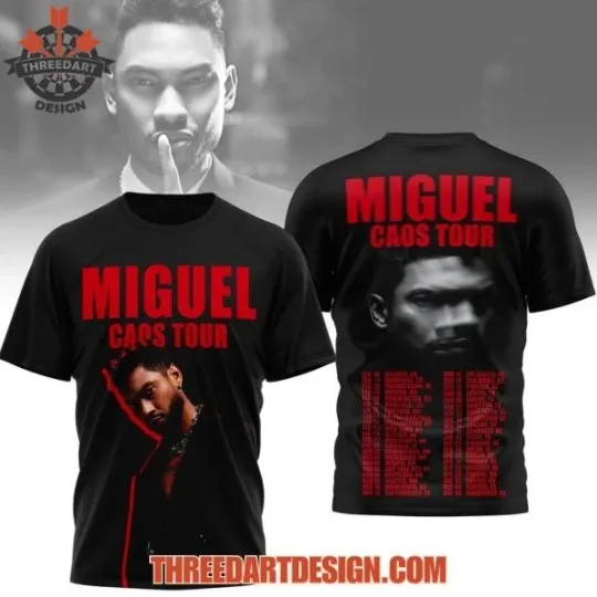 Discover Miguel Caos Tour 2026 All Over Print T-Shirt Unisex Men Women
