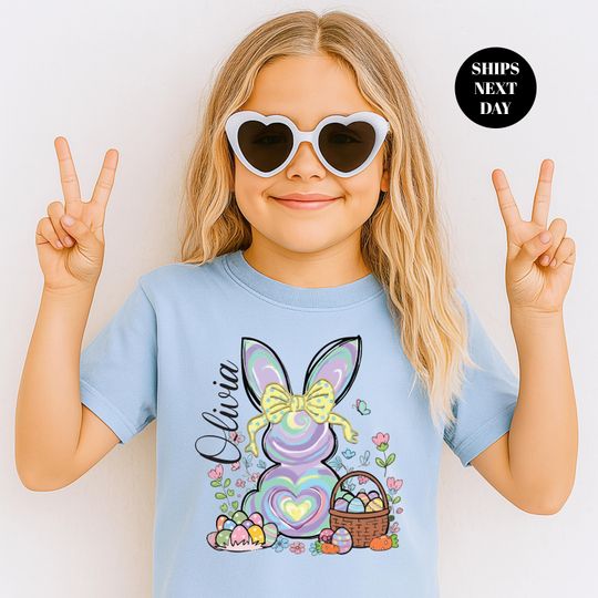 Discover Personalized Easter 2026 Kid Shirt Custom Bunny Girl Shirt Kids Easter Shirt Cute Bunny Shirt Toddler Easter Bunny Kids Daughter Name Tee