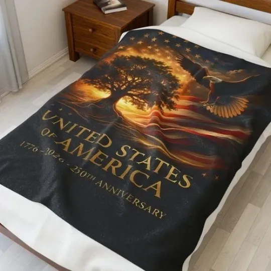 Discover 250th Anniversary Plush Fleece Blanket Patriotic for 4th July Memorial Veteran
