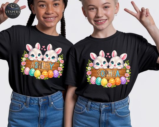 Discover Personalized Name Easter Bunny Girl and Boy Shirt, 2026 Easter Egg Toddler Tee
