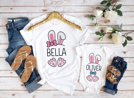 Discover Personalized Easter Bunny Shirt for Kids & Women, Custom Name Bunny Ears Tee, Cute Toddler Easter Outfit, Matching Family Easter Shirts 2026