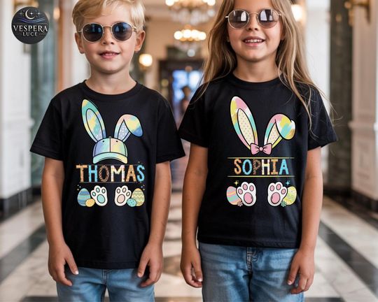 Discover Custom Bunny Ear Name Easter T-Shirt, 2026 Easter Kids Toddler Shirt