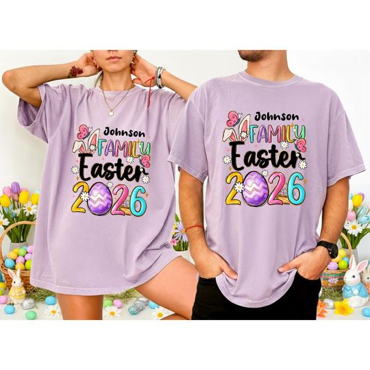 Discover Custom Family Easter Shirt, 2026 Bunny Tee, Personalized Easter Gift, Comfort Colors Easter Shirt, Matching Family Outfit, Retro Easter, Egg