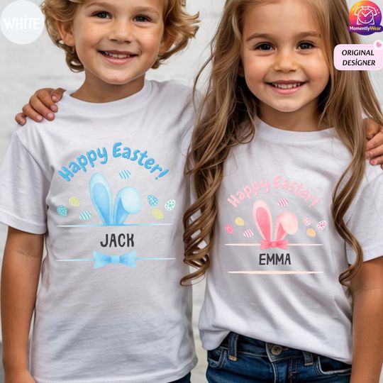 Custom Easter Name T-Shirt 2026, Personalized Easter Bunny Name Shirt for Kids, Cute Bunny Toddler T-Shirt, Boy Girl Bunny Ears Tee