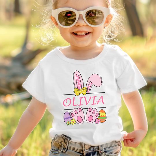 Discover Happy Easter Custom Shirt, Cute Bunny Toddler T-Shirt, Easter Family Trip Shirt, Kids Easter Tee, Personalized Easter Shirt, Bunny Lover Tee