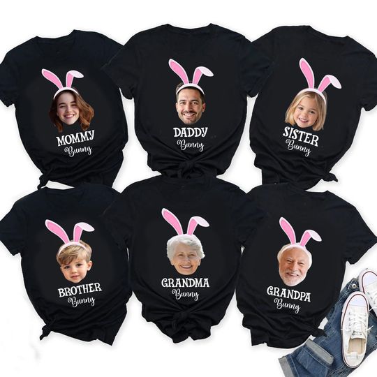 Custom Face Family Bunny Shirt, Easter Family Matching Tees, Personalized Easter 2026, Happy Easter Photo Gift, Kids Adults Easter Tshirt
