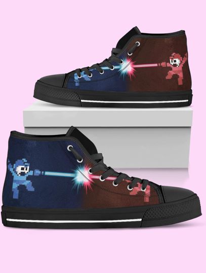 Megaman High-Top Sneakers, Video Game Sneakers for Women, Men