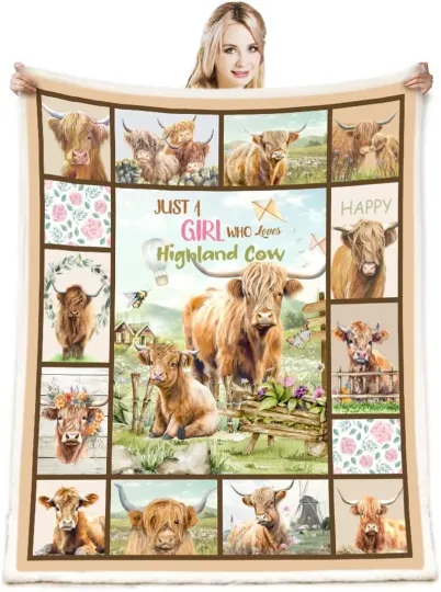 Discover Highland Cow Gifts for Girls Women - Cute Sherpa Fleece Throw Blanket with Quote