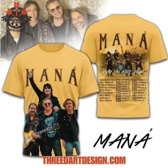Discover MANA Band Vivir Sin Aire 2026 Tour 3D T-Shirt Gift For Men Women