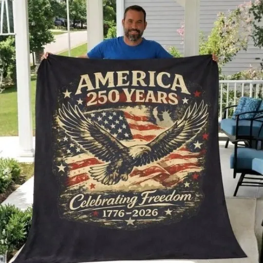 Discover America 250 Years Eagle Fleece Blanket Celebrating Freedom 1776-2026