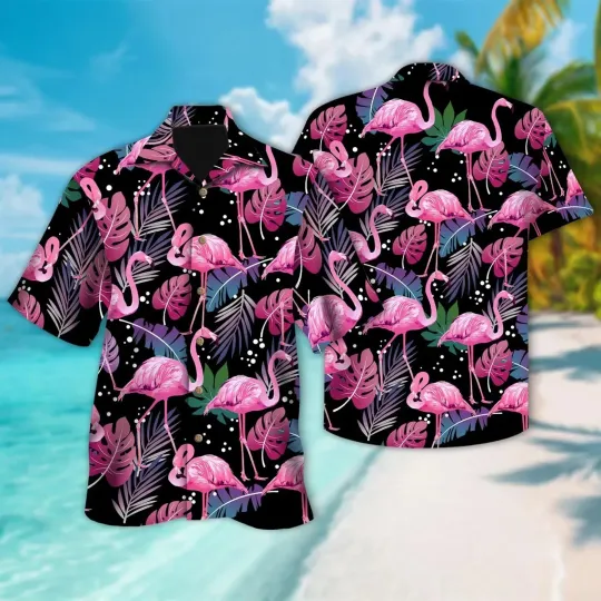 Discover Flamingo Hawaiian Button Down Shirt Unisex Adults S-5XL