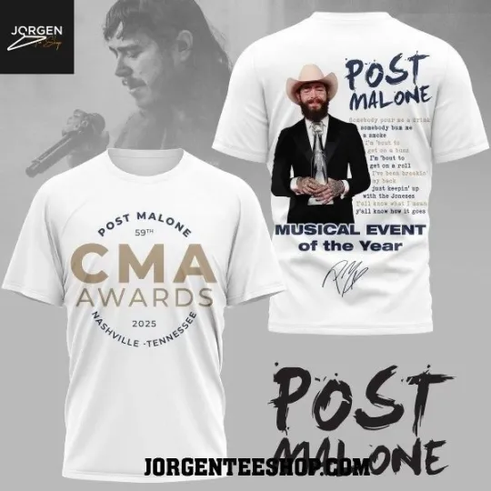 Discover Post Malone 2025 CMA Awards Musical Event Of The Year 3D T-Shirt