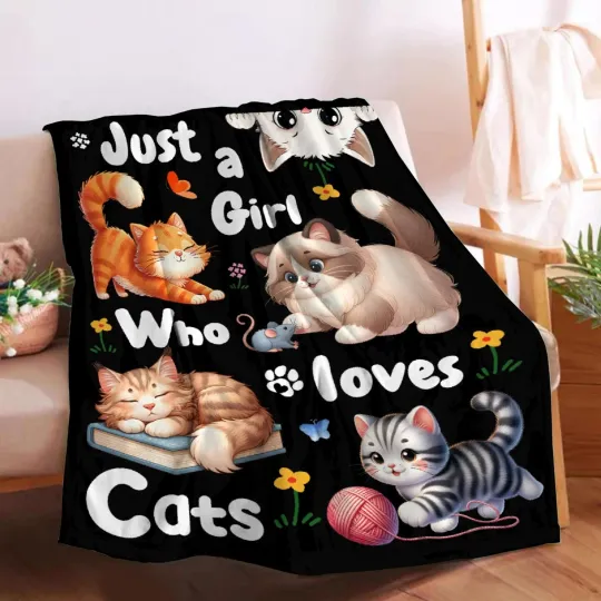Just A Girl Who Loves Cats Plush Lightweight Flannel Fleece Blanket