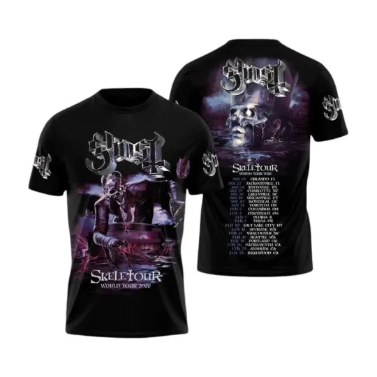 Discover Skeletour World Tour 2026 Rock Band 3D Graphic T-Shirt
