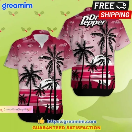 Discover Dr Pepper Sun Sight Button Hawaiian Shirt