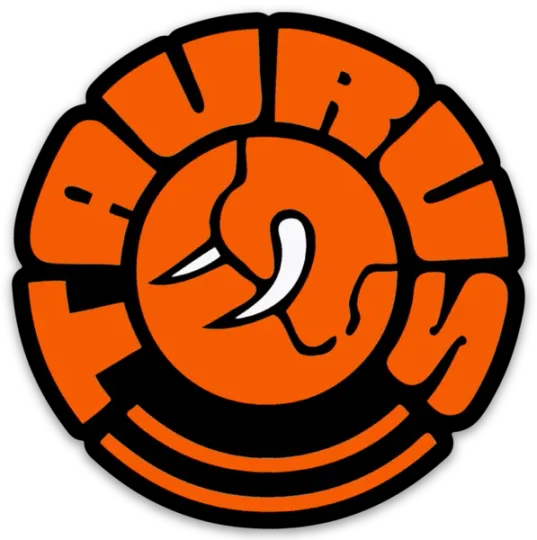 Discover TAURUS FIREARMS Orange & Black DECAL LOGO Type Round Die-cut STICKER