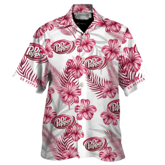 Discover Dr Pepper Soft Drink White And Light Garnet Flowers Hawaiian Shirt