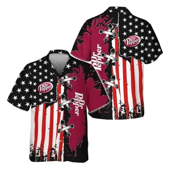 Dr Pepper Patriotic Grunge Flag Hawaiian Shirt