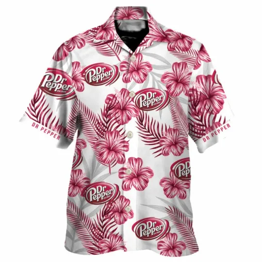 Discover Dr Pepper Soft Drink White And Light Garnet Flowers Hawaiian Shirt