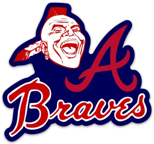 Discover Atlanta Braves Screaming Indian with Logo Type MLB Baseball Die-Cut STICKER