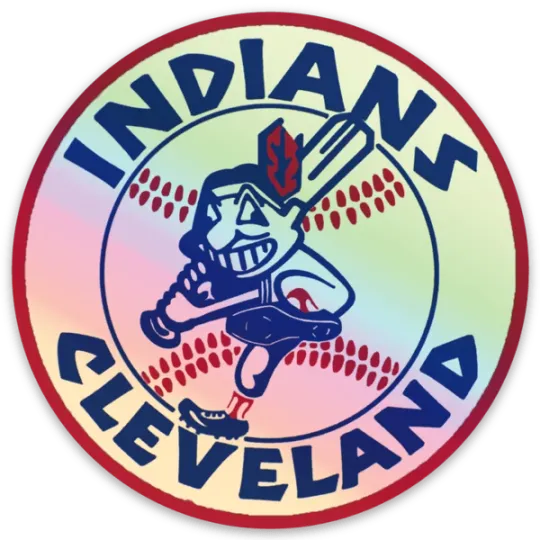 Cleveland Indians Chief Wahoo Bat Die-Cut Holographic Round Sticker