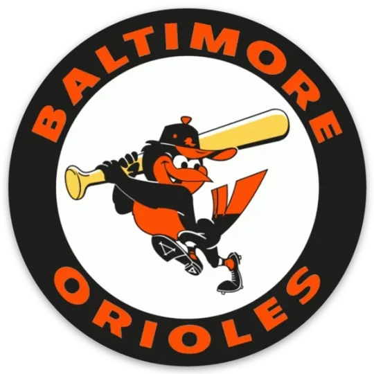 Discover Baltimore Orioles w/ Oriole Character at Bat MLB Baseball Die-Cut Round STICKER