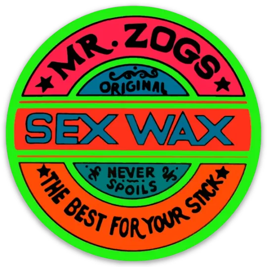 Discover Mr Zog's sx Wax  - Red / Blue w/ Neon Green border Die Cut Round STICKER!