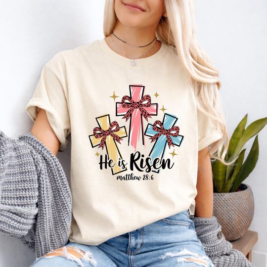 Discover He Is Risen Easter T-Shirt, Matthew 28:6 Bible Verse Shirt, Christian Faith Easter Gift