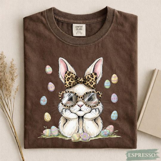 Discover Leopard Glasses Easter Bunny T-Shirt for Women and Men