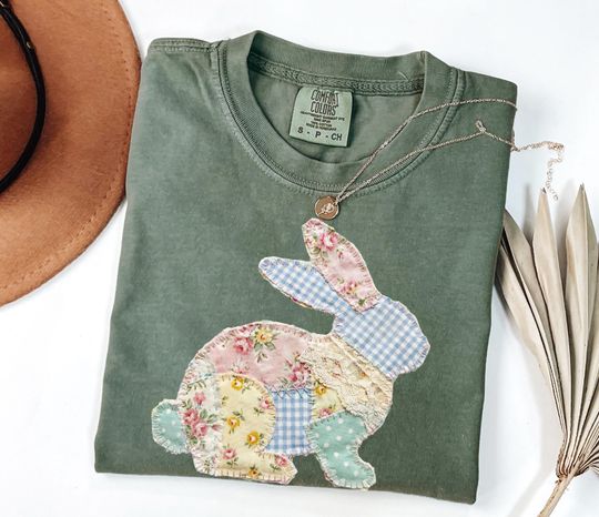 Discover Comfort Colors Easter Shirt, Patchwork Bunny Tshirt, Grandmacore Easter Tee, Floral Patchwork Bunny Top