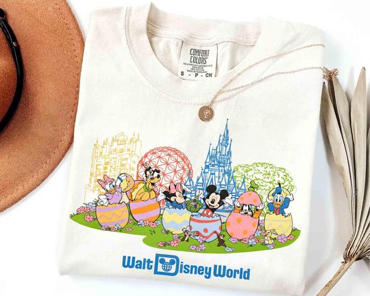 Discover Comfort Colors Walt Disney World Happy Easter 2026 Shirt, Mickey & friends Easter Eggs Tee