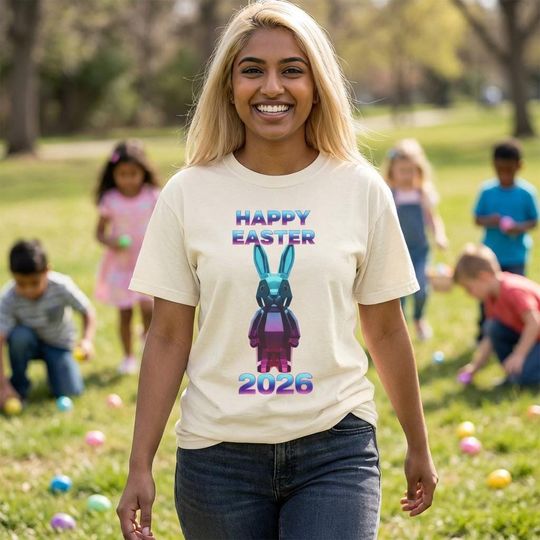 Discover Neon Bunny Happy Easter T-Shirt | Retro Graphic Tee