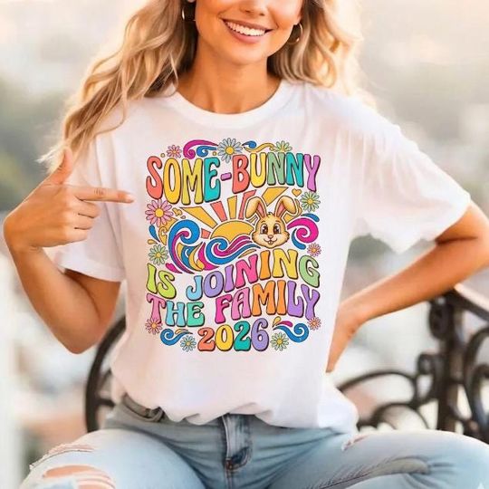 Discover Retro 2026 Pregnancy Announcement Somebunny Joining Family Groovy Easter Graphic