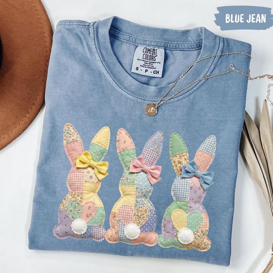 Discover Comfort Colors Faux Patchwork Bunny Shirt, Spring Floral Graphic Tee, Vintage Cottagecore Easter Shirt