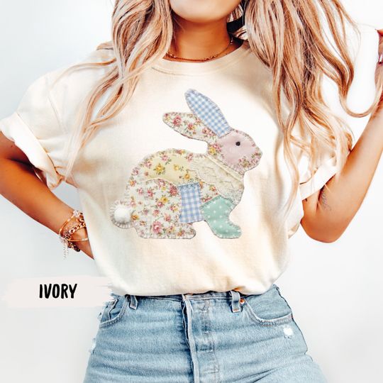 Discover Comfort Colors Easter Shirt, Patchwork Bunny Shirt, Grandmacore Easter Shirt