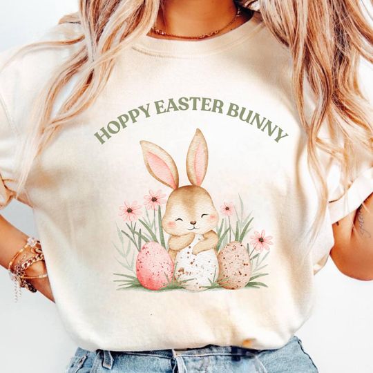 Discover Hoppy Easter Bunny Shirt, Cute Easter Bunny Tee, Easter Bunny Kids Shirt, Easter Family Outfit
