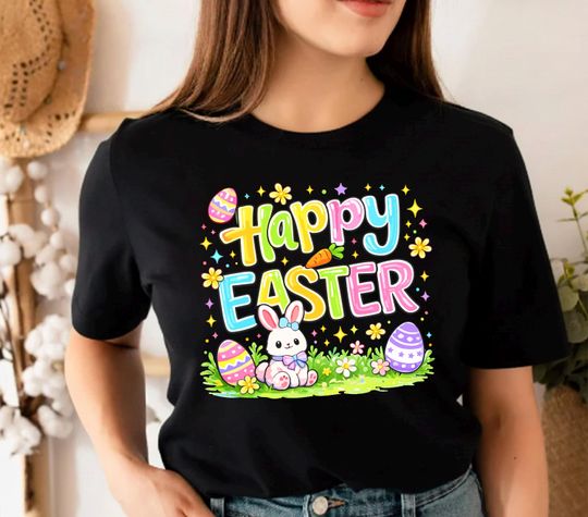 Discover Happy Easter Shirt, Women Easter shirt, Cute Rabbit Shirt, Happy Easter Gift, Easter Bunny Shirt