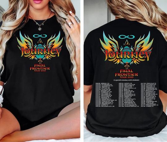 Discover Journey Final Frontier Tour 2026 Shirt, Journey Band Concert Tee, Vintage Rock Tour Shirt With Cities Back Print, Unisex Graphic T-Shirt