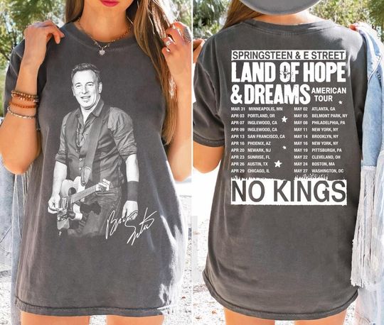 Discover Bruce Springsteen No Kings Shirt, Land of Hope and Dreams Tour 2026 Tee, E Street Band Vintage Rock Graphic