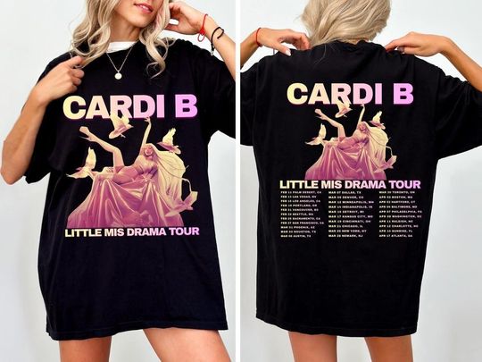 Discover Cardi B Little Miss Drama Tour 2026 Comfort Colors Shirt, Vintage Rap Concert Tee, Cardi B Graphic Double Sided Tee, Rap Queen Concert Shirt