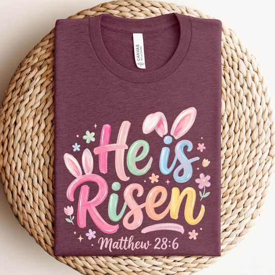 Discover He Is Risen Shirt, Christian Easter Shirt, Matthew 28:6 Bible Verse Tee, Religious Easter Bunny Graphic T Shirt