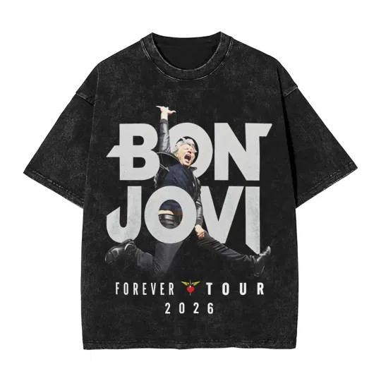 Discover Bon Jovi 2026 Tour Oversized T-Shirt Rock Band Vintage Wash
