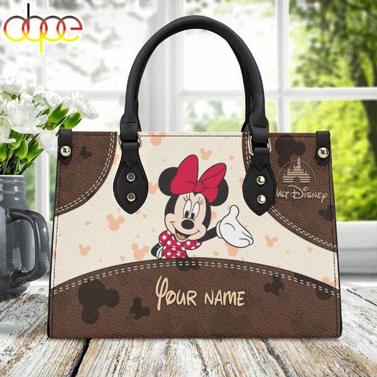 Discover Custom Name Cute Minnie Leather Handbag