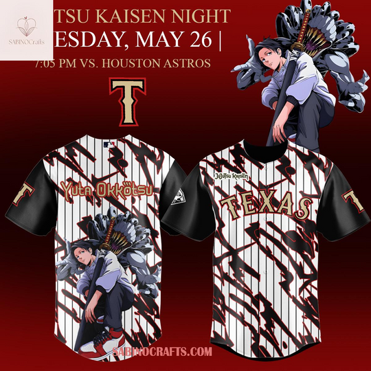 Discover Texas Rangers x Jujutsu Satoru 2026 Toji x Megumi x Sukuna x Yuta Jersey
