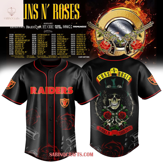 Las Vegas Raiders x Guns N’ Roses World Tour 2026 Schedule Baseball Jersey