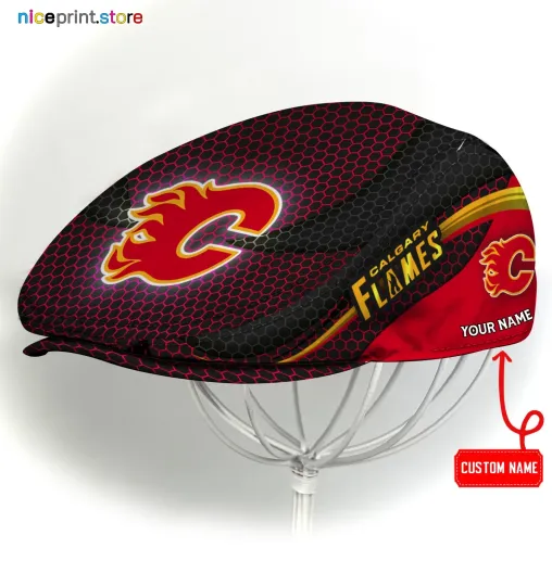 Calgary Team Flames Jeff Cap Flames Newsboy Cap NHL Golf Cap NHL Flat Cap