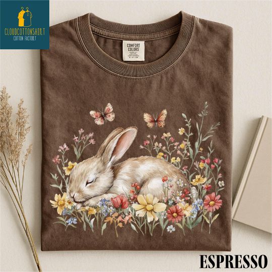 Discover Boho Floral Bunny Shirt, Happy Easter Tee, Comfort Colors T-Shirt