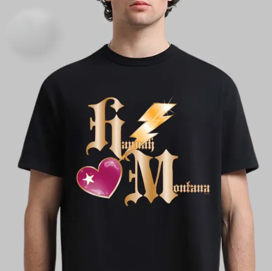 Discover Disney Hannah Montana 20th Anniversary Thunderbolt Heart Initials Logo T-Shirt